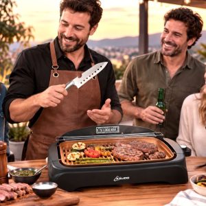 Parrilla Eléctrica Cobrizada Grande con Cuchillo